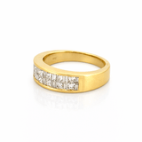 14K Gold Two Row Invisible Princess and Baguette Diamond Band