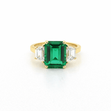 14K Gold Lab Grown Emerald Three Stone Engagement Ring
