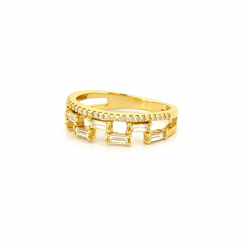 14K Gold Prong Set and Pattern Baguette Double Diamond Band