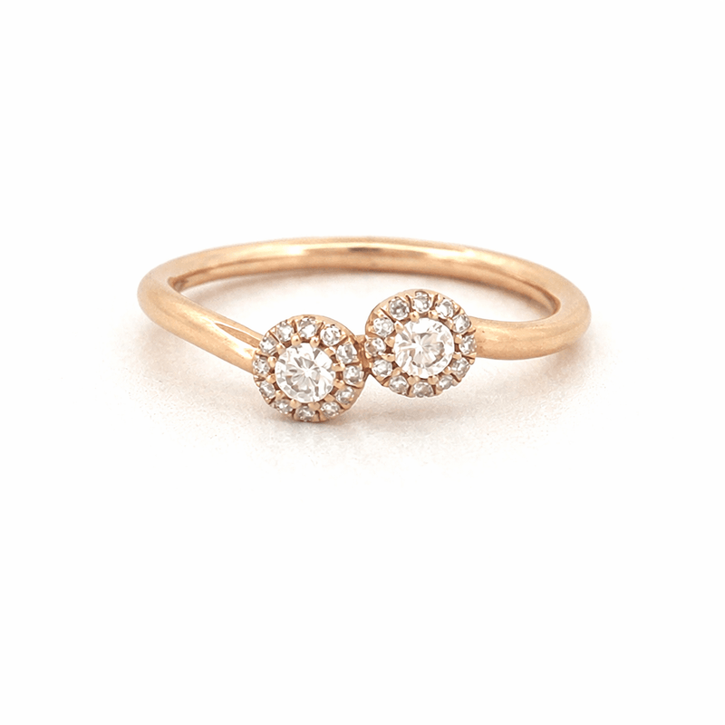 14K Gold Duo Round Halo Diamond Band