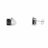 14K Gold Lab Grown Diamond Pear and Black Diamond Emerald Stud Earrings