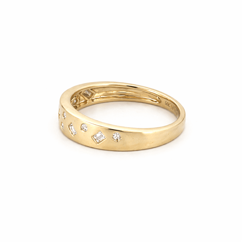 14K Gold Oblique Baguette and Round Diamond Fashion Band