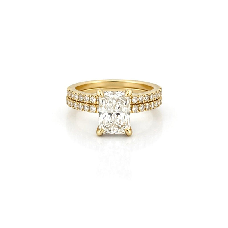 14K Gold 2.00 Carat Lab Grown Radiant Diamond Under Halo Engagement Wedding Set