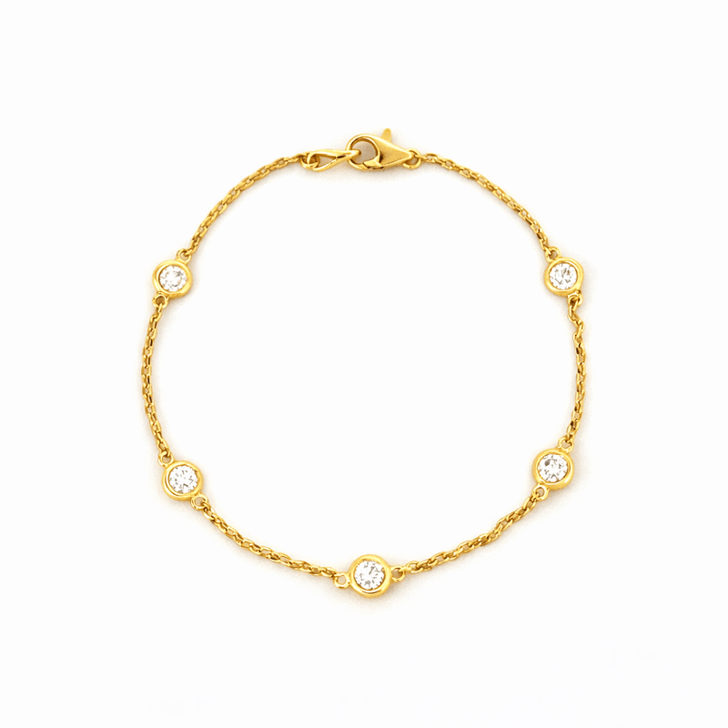 14K Gold Bezel Natural Diamond By the Yard 4.9MM Bracelet