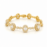 14K Gold Oval Baguette Cluster Natural Diamond Bracelet