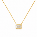 14K Gold East West Lab Grown Emerald Diamond Bezel Pendant Necklace