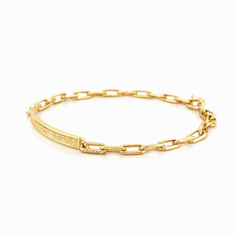 14K Gold Diamond Bar and Paper Clip Bracelet