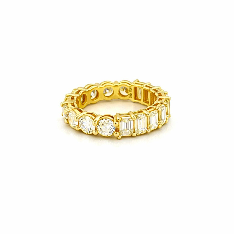 14K Gold Half Round Half Emerald Lab Grown Diamond Basket Eternity Band