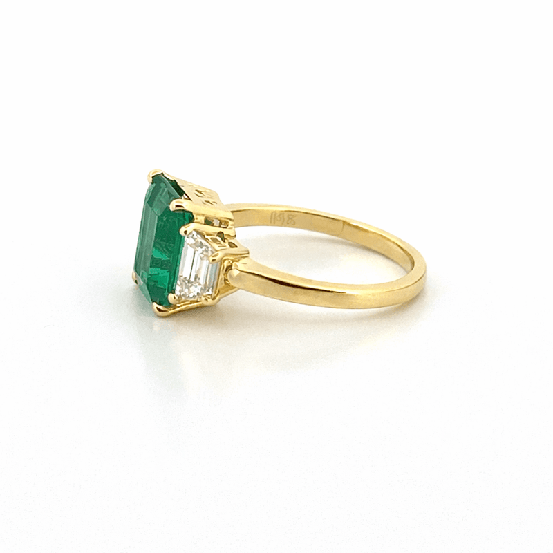 14K Gold Lab Grown Emerald Three Stone Engagement Ring