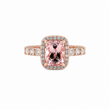 The Julia Engagement Ring 14K Rose Gold 2D Halo w/ Under Halo and Diamond U Prong Radiant Pink Morganite Engagement Set