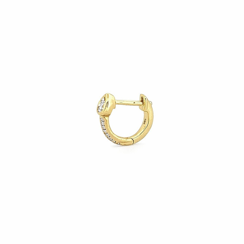 14K Gold Pear Diamond Bezel Prong Set Huggie Earrings