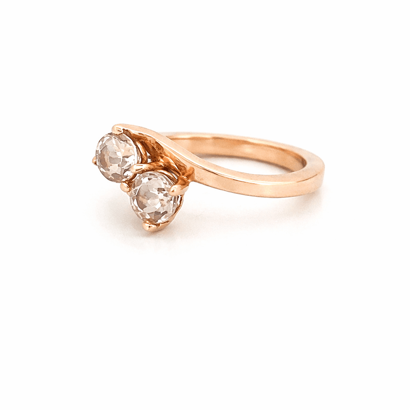 14K Gold Two Round Morganite Split Band