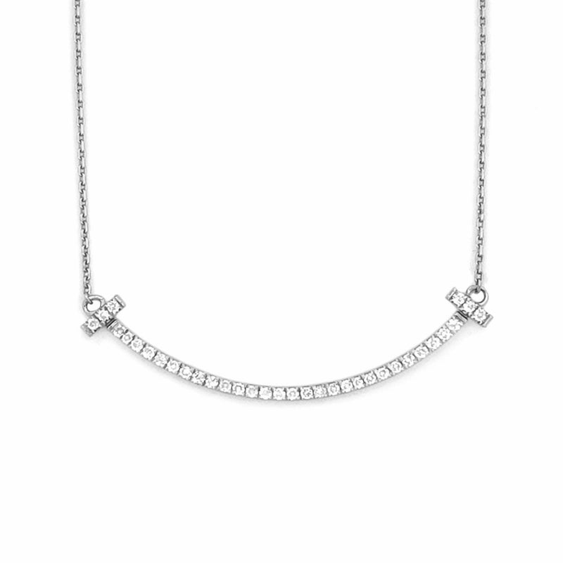 14K Gold Smile Bar Diamond Pendant Necklace