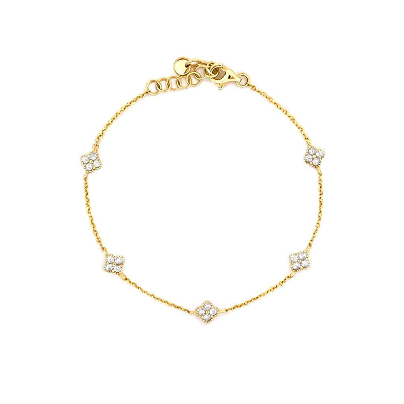 14K Gold Clover Diamond Station Bracelet