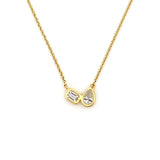 14K Gold Pear and Emerald Diamond Duo Pendant Necklace