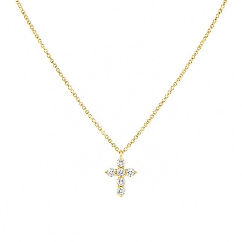 14K Gold Round Cross Diamond Necklace