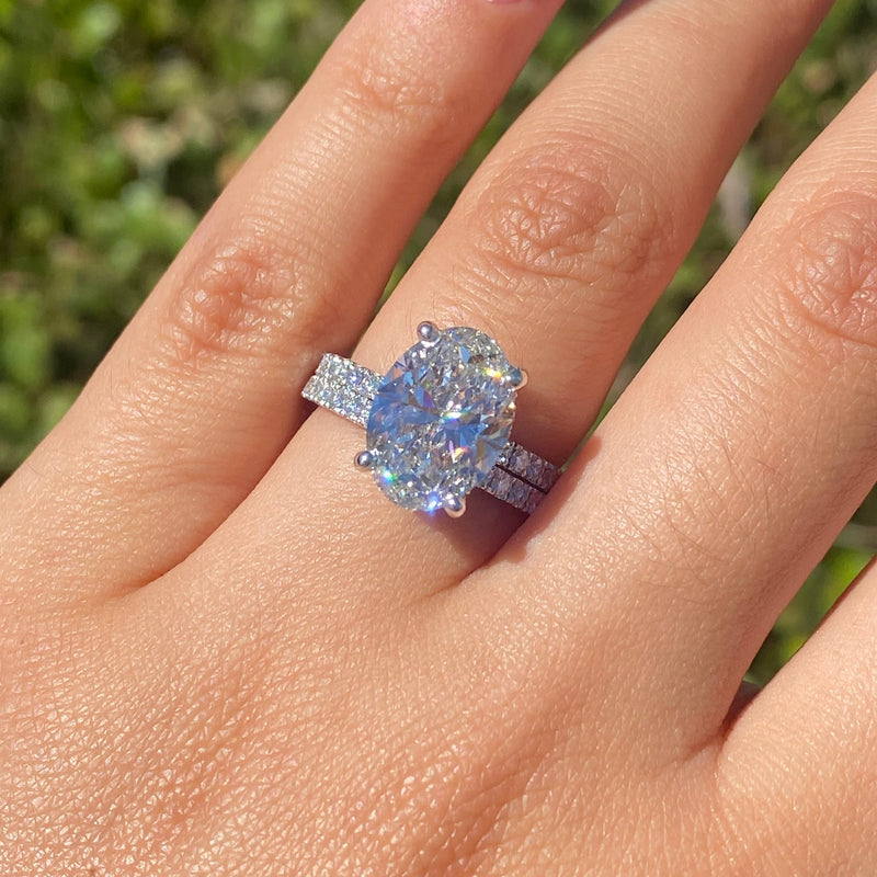 14K Gold 4.00 Carat Lab Grown Oval Diamond Under Halo Engagement Ring