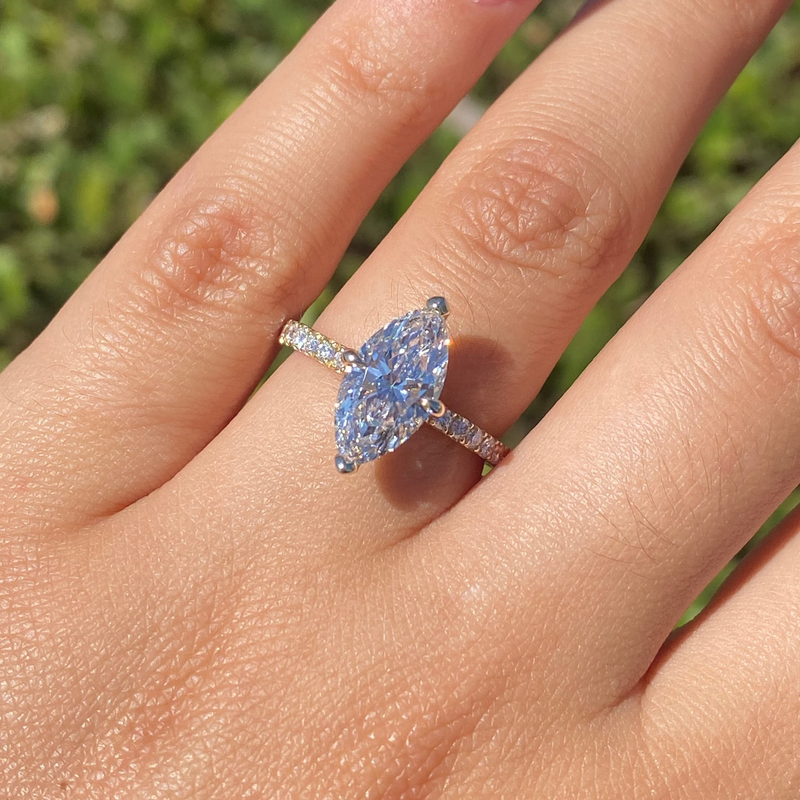 14K Gold 2.00 Carat Lab Grown Marquise Diamond Under Halo Engagement Ring
