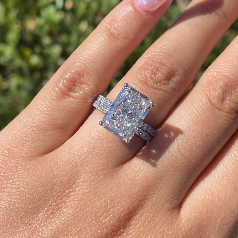 14K Gold 6.00 Carat Lab Grown Radiant Diamond Under Halo Engagement Ring