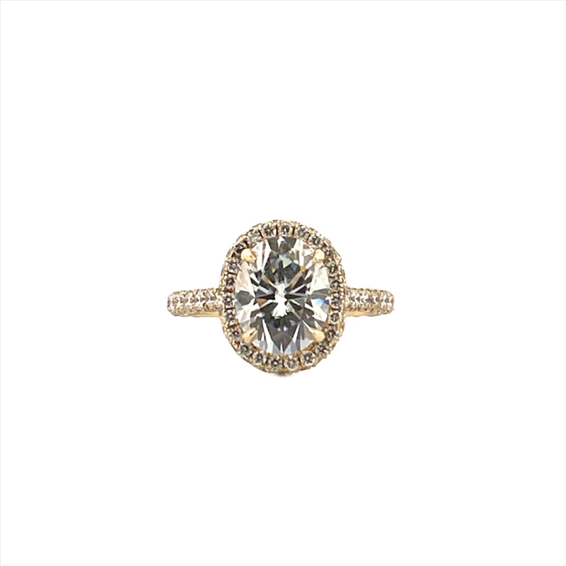 14K Gold Diamond Halo Ring with 2.50 Carat Oval Cut Moissanite Engagement Ring