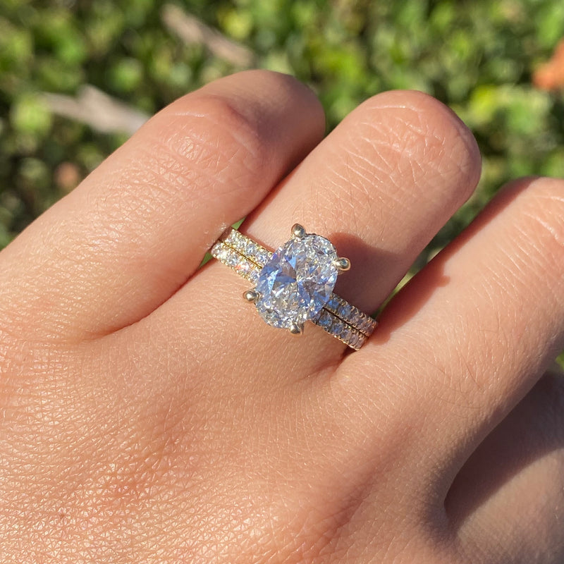 14K Gold 2.00 Carat Lab Grown Oval Diamond Under Halo Engagement Ring