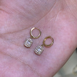 14K Gold Dangle Baguette and Round Diamond Earrings
