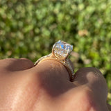 14K Gold 4.00 Carat Lab Grown Elongated Cushion Diamond Under Halo Engagement Ring