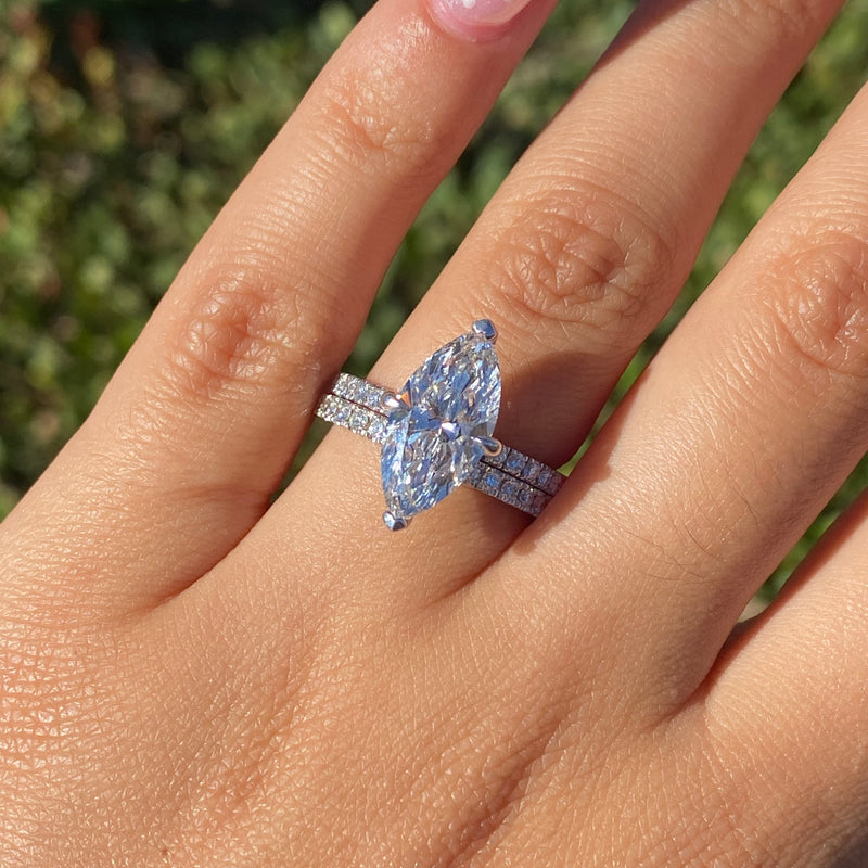 14K Gold 3.00 Carat Lab Grown Marquise Diamond Under Halo Engagement Ring