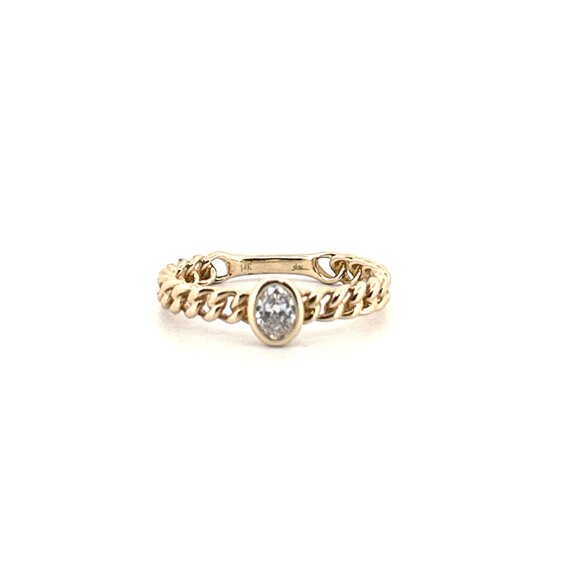 14K Gold Cuban Oval Diamond Bezel Ring