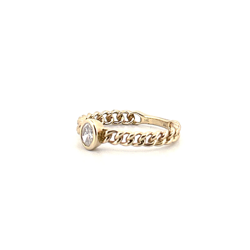 14K Gold Cuban Oval Diamond Bezel Ring