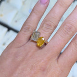 14K Gold 5.50 Carat Lab Grown Oval Yellow Diamond and Radiant Engagement Ring