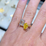 14K Gold 3.00 Carat Lab Grown Oval Yellow Diamond and Radiant Engagement Ring
