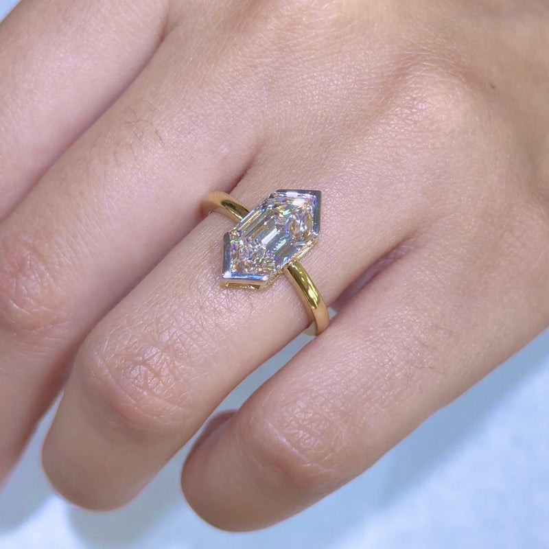 14K Gold Lab Grown Dutch Marquise Diamond Half Bezel Solitaire Engagement Ring
