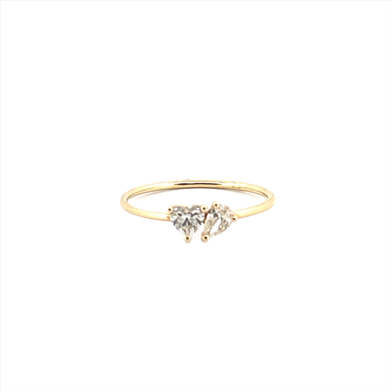 14K Gold Heart and Pear Toi Et Moi Diamond Band