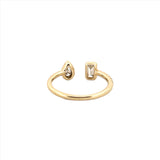 14K Gold Open Pear and Emerald Bezel Diamond Band