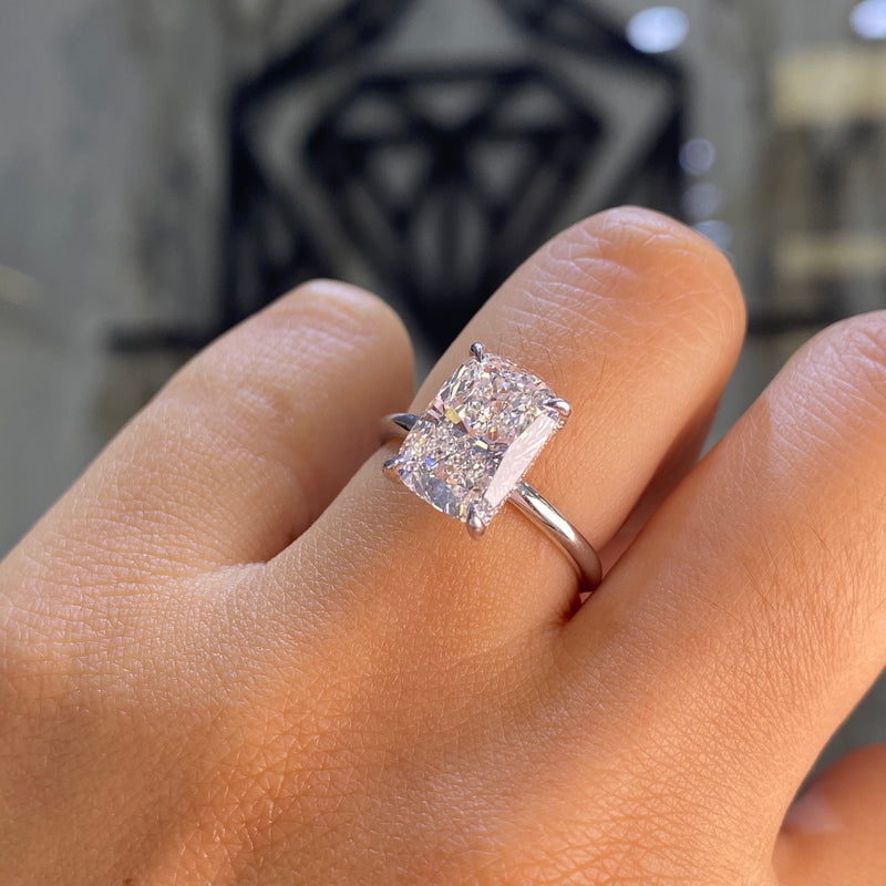 14K Gold 3.00 Carat Lab Grown Elongated Cushion Solitaire Under Halo Engagement Ring