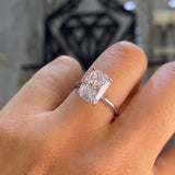 14K Gold 3.00 Carat Lab Grown Elongated Cushion Solitaire Under Halo Engagement Ring