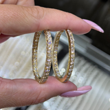 14K Gold Outer Natural Oval Hoop Diamond Earrings