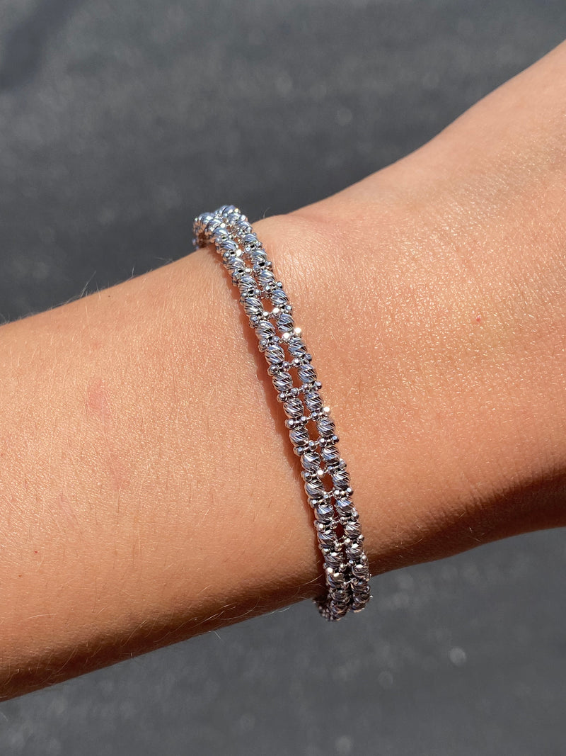 14K Gold Two Row Diamond Cut Bangle