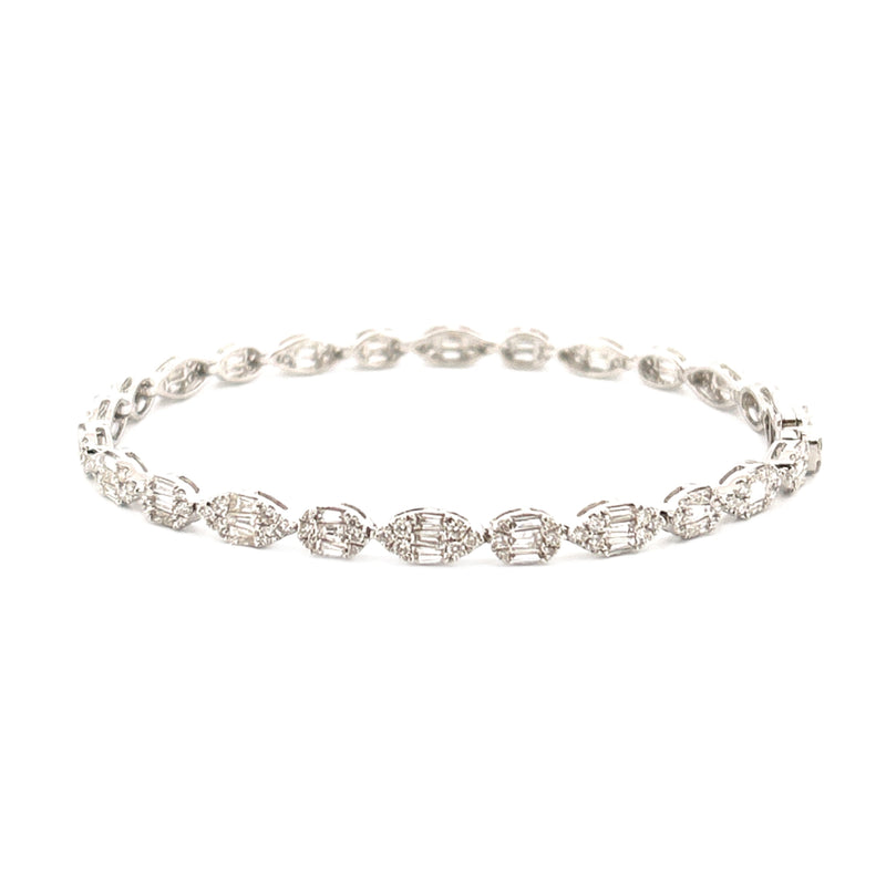14K Gold Oval and Marquise Shape Diamond Cluster Bracelet