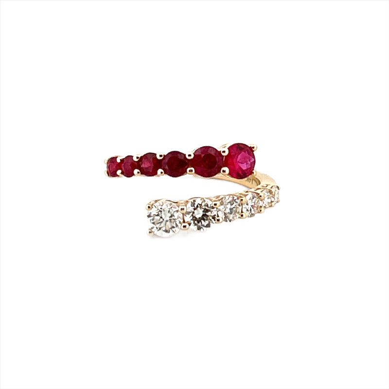 14K Gold Basket Prong Set Ruby and Diamond Open Wrapped Band