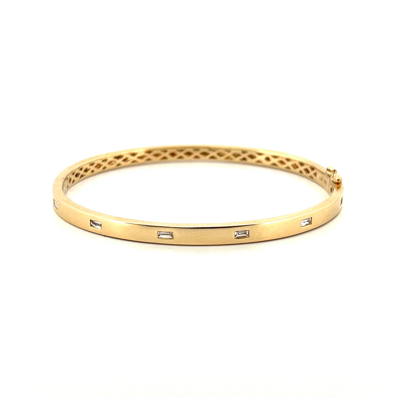 14K Gold Diamond Spaced Baguette Bangle