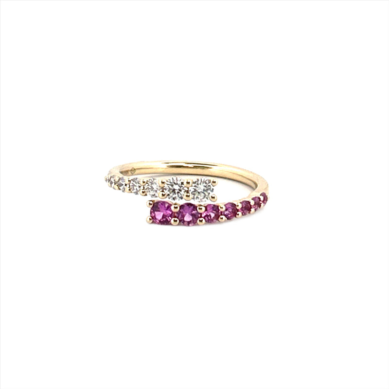 14K Gold Open Wrapped Pink Sapphire and Diamond Band