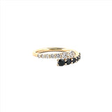 14K Gold Open Wrapped Black Diamond and White Diamond Band