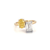 14K Gold 3.00 Carat Lab Grown Oval Yellow Diamond and Radiant Engagement Ring