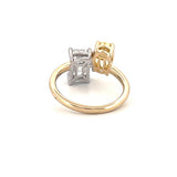 14K Gold 3.00 Carat Lab Grown Oval Yellow Diamond and Radiant Engagement Ring