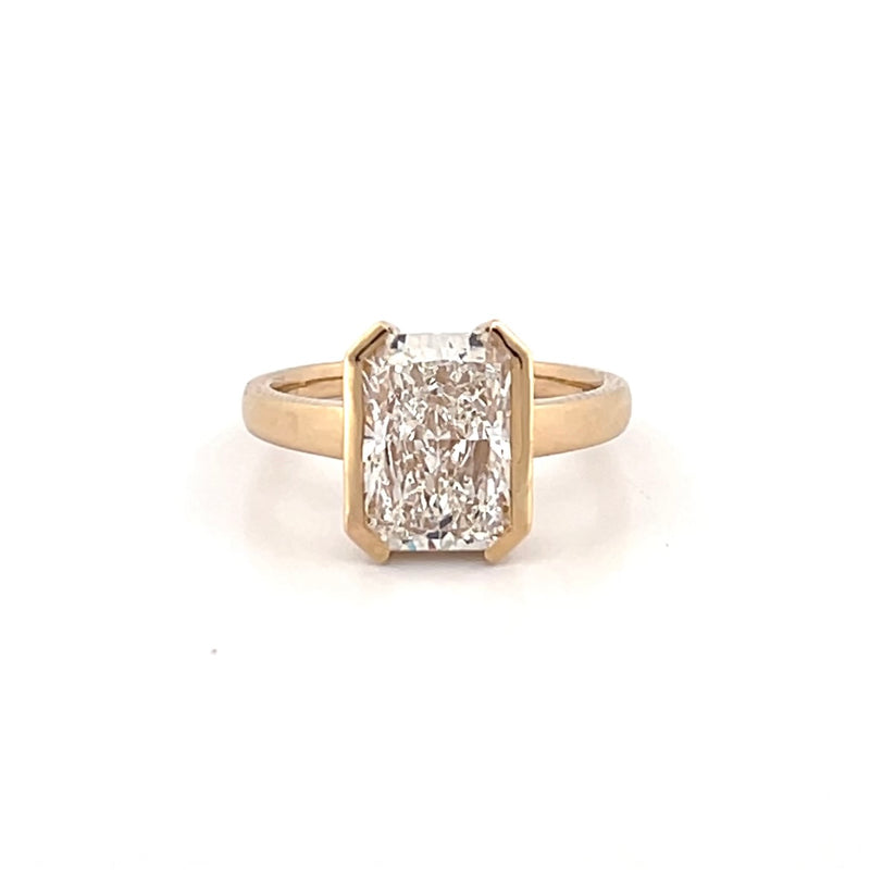 14K Gold 4.00 Carat Lab Grown Radiant Open Bezel Solitaire Engagement Ring