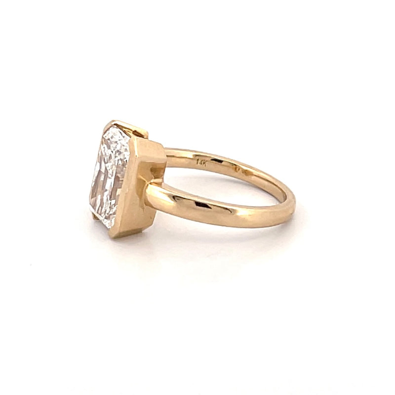 14K Gold 4.00 Carat Lab Grown Radiant Open Bezel Solitaire Engagement Ring