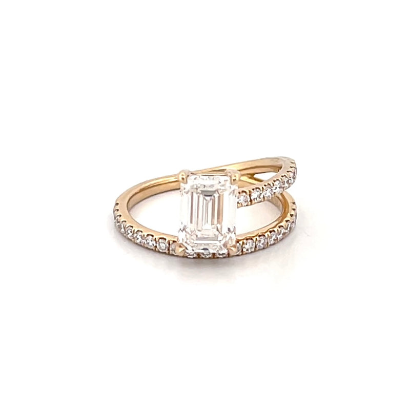 14K Gold 2.50 Carat Lab Grown Emerald Cut Diamond Half Two Row Engagement Ring