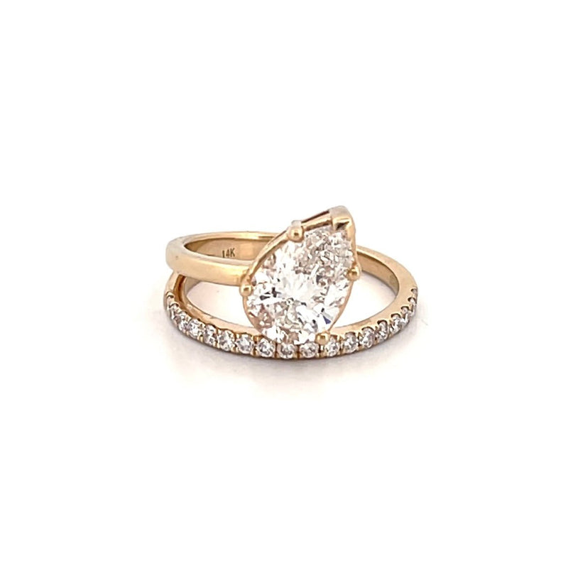 14K Gold 2.50 Carat Lab Grown Pear Half Two Row Engagement Ring